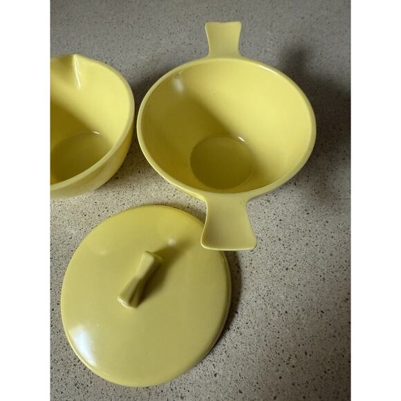 Vtg 50s 60s Stetson Melmac Lemon Yellow Cream & Sugar Lid Bowl Atomic Retro - Picture 3 of 5